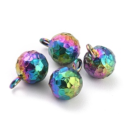 Ion Plating(IP) 304 Stainless Steel Charms, Round, Textured, Rainbow Color, 9x6mm, Hole: 1.8mm(STAS-O147-03B-MC)