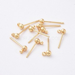 Brass Stud Earring Findings, for DIY Earring Making, with Loop, Real 18K Gold Plated, 15x5x3mm, Hole: 1mm, Pin: 0.7mm(X-KK-N200-096A)