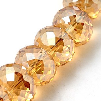 Electorplated Glass Beads, Rainbow Plated, Faceted, Rondelle, Orange, 16x10mm