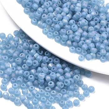 Frosted Colours Glass Beads, Rainbow, Round, Light Sky Blue, 4x3mm, Hole: 1mm, about 4500pcs/bag