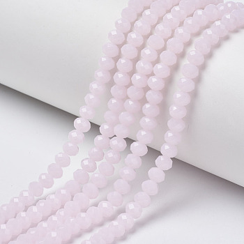 Glass Beads Strands, Imitation Jade, Faceted, Rondelle, Pink, 3.5x3mm, Hole: 0.4mm, about 113~115pcs/strand, 32~33cm