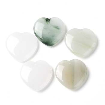 Natural Quartz Pendants, Heart Charms, 31.5x33x7.7mm, Hole: 1.6mm