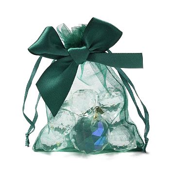 Rectangle Lace Organza Drawstring Gift Bags, with Bowknot, for Wedding Party Storage Bags, Sea Green, 12x10x0.05cm