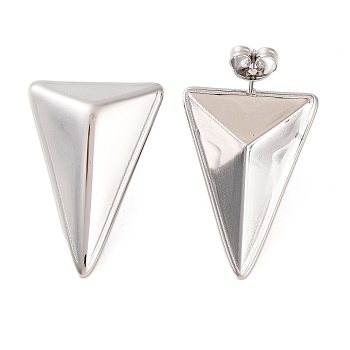 Non-Tarnish 304 Stainless Steel Stud Earrings, Triangle, Stainless Steel Color, 30x20mm