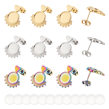 DIY Blank Dome Earring Making Kits, Including 304 Stainless Steel Heart with Round Tray Stud Earring Settings, Glass Cabochons, Mixed Color, 24Pcs/box