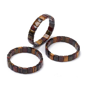 Natural Tiger Eye Gemstone Stretch Bracelets, Faceted, Rectangle, 2-3/8 inch(6cm)