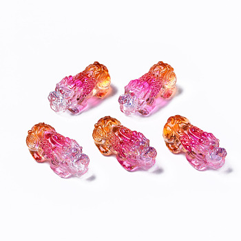 Handmade Lampwork Beads, Dyed, Pi Xiu, Hot Pink, 31x12x15mm, Hole: 1.8mm