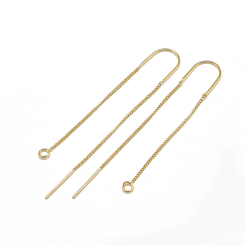 Brass Stud Earring Findings, with Loop, Ear Threads, Real 18K Gold Plated, 100~109mm, Hole: 2mm, Pin: 0.8mm