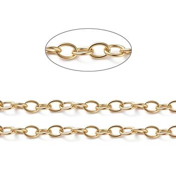 Brass Cable Chains, Soldered, with Spool, Oval, Long-Lasting Plated, Real 18K Gold Plated, 11x8x1.6mm, about 16.4 Feet(5m)/roll