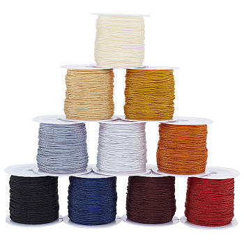 Elite 10 rolls 10 colors Nylon Braided Thread, Chinese Knot Cord, with Spool, Mixed Color, 0.8mm, about 21.87 Yards(20m)/Roll, 1 roll/color