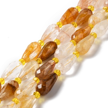 Natural Yellow Hematoid Quartz/Golden Healer Quartz Beads Strands, Faceted, Teardrop, 12~16.5x7.5~8.5mm, Hole: 0.8mm, about 20~21pcs/strand, 14.96~15.63''(38~39.7cm)