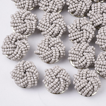 Glass Seed Beads Cabochons, Cluster Beads, with Golden Plated Iron Perforated Disc Settings, Flower, Light Grey, 19~20x10~12mm