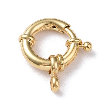 Eco-friendly Brass Spring Ring Clasps, Cadmium Free & Lead Free, Long-Lasting Plated, Real 24K Gold Plated, 17x17x2~5mm, Hole: 2mm