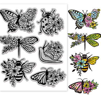 Rubber Clear Stamps, for Card Making Decoration DIY Scrapbooking, Insects, 22x18x0.8cm