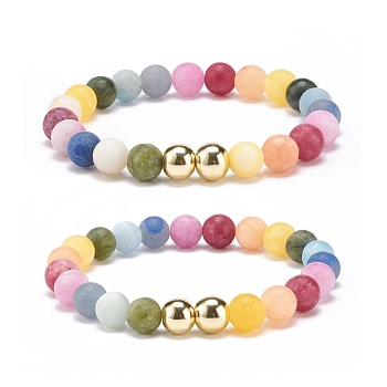 Natural & Synthetic Mixed Gemstone Round Beaded Stretch Bracelet for Women, Inner Diameter: 2-1/8 inch(5.3cm), Beads: 8.5mm