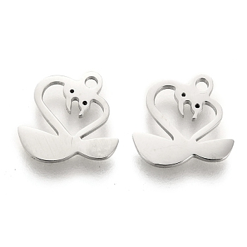 Valentine's Day 304 Stainless Steel Charms, Laser Cut, Mandarin Duck, Stainless Steel Color, 9.5x10x1mm, Hole: 1.2mm