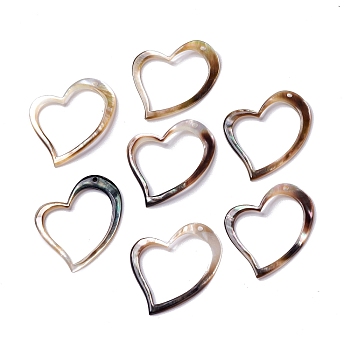 Natural Black Lip Shell Pendants, Heart, 38x31x2mm, Hole: 1.6mm