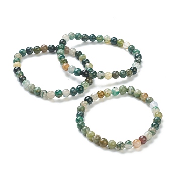 Natural Indian Agate Beaded Stretch Bracelets, Round, Beads: 6~6.5mm, Inner Diameter: 2-1/4 inch(5.55cm)