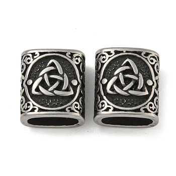 Retro 304 Stainless Steel Slide Charms, Rectangle with Knot Engraved Pattern, Antique Silver, 12x11x7mm, Hole: 8.5x4.5mm