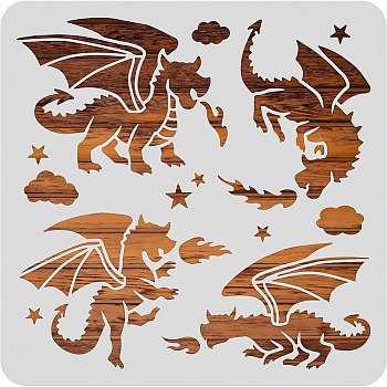 Large Plastic Reusable Drawing Painting Stencils Templates, for Painting on Scrapbook Fabric Tiles Floor Furniture Wood, Square, Dragon Pattern, 300x300mm