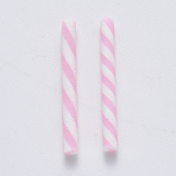 Handmade Polymer Clay Beads, No Hole/Undrilled, Candy Cane, For Christmas, Pink, 19.5~21.5x2mm