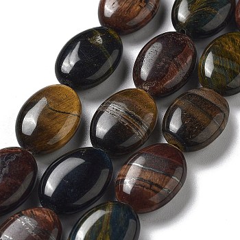 Natural 3-Color Tiger Eye Beads Strands, Dyed & Heated, Flat Oval, 18~18.5x13~13.5x6~6.5mm, Hole: 1.2mm, about 11pcs/strand, 7.76 inch(19.7cm)