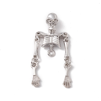 Halloween Alloy Connector Charms, Upper Body Bone, Platinum, 40x17x4.8mm, Hole: 1.6~1.8mm