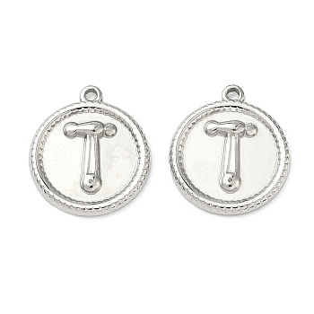 304 Stainless Steel Pendants, Flat Round with Hammer Charm, Stainless Steel Color, 18x16x2.5mm, Hole: 1.2mm