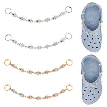 1 Set Alloy Crystal Rhinestone Hamsa Hand with Evil Eye Link Shoe Decoration Chain, with Iron Loose Leaf Hinged Rings, Platinum & Light Gold, 212mm, 2 colors, 2pcs/color, 4pcs/set