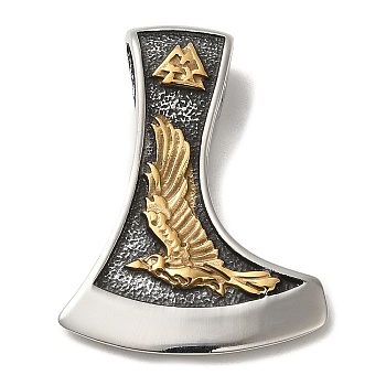 Viking 304 Stainless Steel Pendants, Axe with Crow & Valknut Charm, Antique Silver & Golden, 42.5x32x8.5mm, Hole: 8x5.5mm