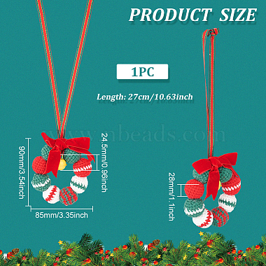 couronne de Noël au crochet avec décorations suspendues en forme de cloche(HJEW-WH0007-13)-2