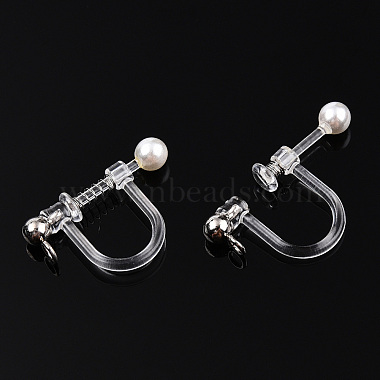 Resin Clip-on Earring Converter with Loops & ABS Plastic Imitation Pearl Beaded(STAS-T064-01P)-4