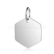 201 Stainless Steel Charms, Manual Polishing, Hexagon, Stainless Steel Color, 11.5x10.5x1mm, Hole: 3.5mm(STAS-S105-T626-1)