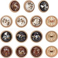 CHGCRAFT 18Pcs 3 Colors Cellulose Acetate(Resin) and Alloy Buttons, for Ornament Accessories, with Glitter, Half Round, Mixed Color, 18x10.5mm, Hole: 4x2mm, 6pcs/color(DIY-CA0004-45)