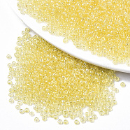 Glass Seed Beads, Fit for Machine Eembroidery, Transparent Colours, Round, Light Yellow, 2.5x1.5mm, Hole: 1mm, about 2222pcs/50g(X-SEED-S042-11A-05)