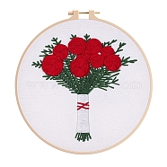 Flower Pattern DIY Embroidery Kit, including Embroidery Needles & Thread, Cotton Cloth, Red, 210x210mm(DIY-P077-131)