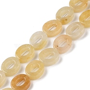 Natural Topaz Jade Beads Strands, Hollow Flat Oval, Number Zero Beads, 12x10x3.5~4mm, Hole: 1.2mm, about 20pcs/strand, 9.61''(24.4cm)(G-M439-A13-01)