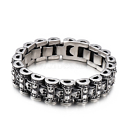 Titanium Steel Skull Link Chain Bracelet for Men, Stainless Steel Color, 8-1/2 inch(21.5cm)(WG89926-01)