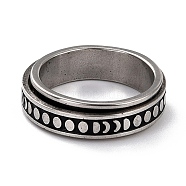 203 Stainless Steel Rotating Spinner Fidget Band Rings for Anxiety Stress Relief, Stainless Steel Color, Moon Phase Pattern, US Size 6 3/4(17.1mm), 6mm(RJEW-G118-08P)