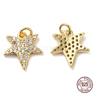 925 Sterling Silver Micro Pave Cubic Zirconia Charms, Maple Leaf Charm, with Jump Ring, Real 18K Gold Plated, 10.5x10x1.5mm, Hole: 2mm(STER-I010-36G)