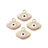 Light Gold Plated Alloy Enamel Pendants, Cadmium Free & Lead Free, Evil Eye, Pink, 12x16x2mm, Hole: 2mm(ENAM-T009-87D-01)