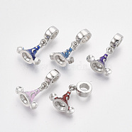 Platinum Plated Alloy European Dangle Charms, with Enamel, Large Hole Pendants, Hat with Moon and Star, Mixed Color, 24mm, Hole: 4.5mm, Hat: 14.5x14.5x8.5mm(MPDL-S067-51)