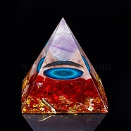 Orgonite Pyramid Resin Energy Generators, Reiki Natural Amethyst Round & Lampwork Chips Inside for Home Office Desk Decoration, 60x60x60mm(PW-WG29481-04)