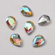 Glass Rhinestone Cabochons, Faceted, Flat Back & Back Plated, Teardrop, Crystal AB, 18x13x6mm(RGLA-WH0005-09A)