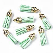 Faux Suede Tassel Pendant Decorations, with CCB Plastic Cord Ends, Light Green, 35~37x10mm, Hole: 2.5~3mm(FIND-T002-B21)