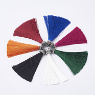 Polyester Tassel Pendant Decoration, with Rhinestone and Iron Findings, Gunmetal, Mixed Color, 72~75x9~10mm, Hole: 2mm(AJEW-S062-M)