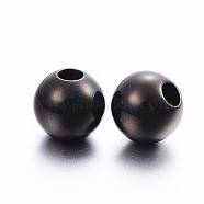 304 Stainless Steel Beads, Large Hole Beads, Round, Electrophoresis Black, 12x11mm, Hole: 4mm(STAS-H370-02B)