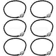 20pcs Braided PU Leather Cord Bracelet Making, with Iron Findings and Alloy Lobster Claw Clasps, Platinum, Black, 7-5/8 inch(195mm)x3mm(MAK-SC0001-30B)