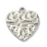 Non-Tarnish 304 Stainless Steel Pendants, Textured Heart Charm, Stainless Steel Color, 24.2x22.3x2.2mm, Hole: 2.2mm(STAS-E191-08P)