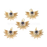 Brass Micro Pave Cubic Zirconia Pendants, Long-Lasting Plated, Cadmium Free & Lead Free, Fan, Real 18K Gold Plated, 19x24.5x3.5mm, Hole: 3.4mm(ZIRC-P092-006G-RS)